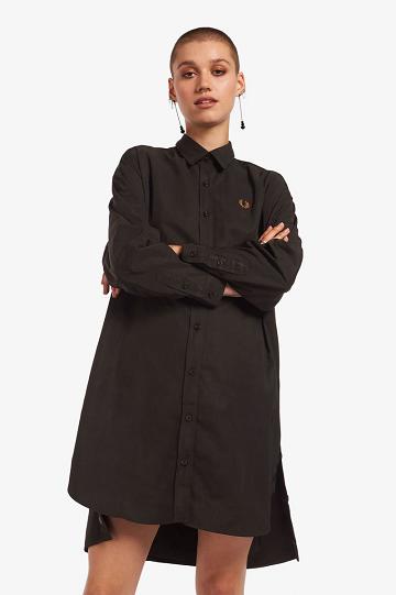 Dámské Šaty Fred Perry Snap Detail Shirt Černé | CZ 1162BEXC
